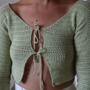 Crochet top Cecilia Front Tie Long Sleeved Top Crochet Pattern (ENG/DA)