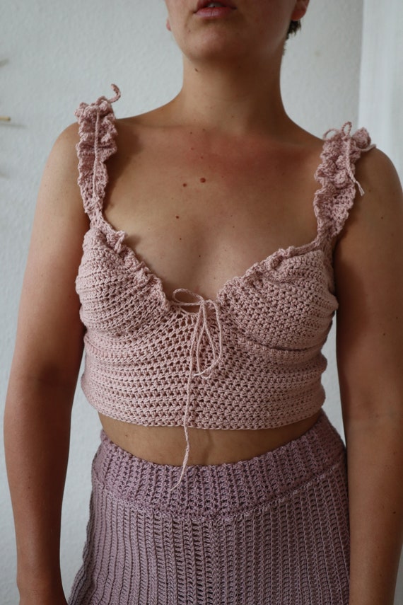 Crochet Top Romantic Top Milkmaid With Bra Cups and String