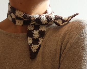 Crochet Cute Vintage Style Mini Scarf Necktie Cravat and Checkered Version | Crochet Pattern + Video Tutorial (ENG/DA)