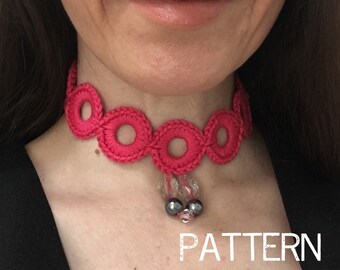 PDF Pattern Cotton Crochet Beaded Choker Necklace