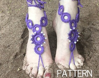 PDF Pattern Cotton Crochet Beaded Barefoot Sandals