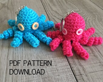 UK terminology crochet octopus amigurumi keyring/keychain PDF pattern