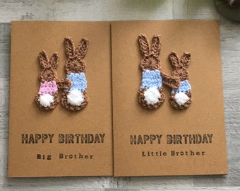 Brother birthday cards - Handmade crochet bunny cards