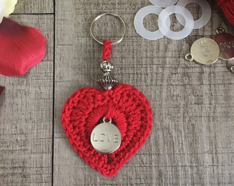 Crochet Cotton Red Heart Keyring/Keychain/Bag Charm - Love charm