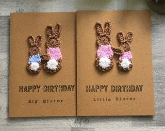 Sister birthday cards - Handmade crochet bunny cards