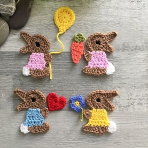 Aplique de coelho - Coelho de crochê feito à mão - Fabricação de cartões - Enfeite