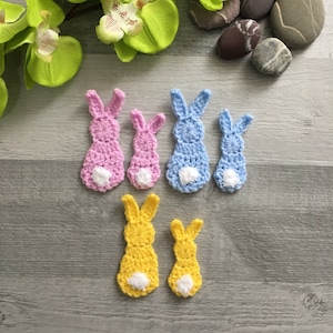 Häschen Applikation Blau/Rosa/Gelb - Handgemachte Häkel Bobtail Hase Silhouette mit flauschigem Schwanz zwei Größen - Kartenherstellung - Verzierung