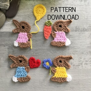 UK terminology bunny applique with accessories - PDF pattern download - Crochet pattern