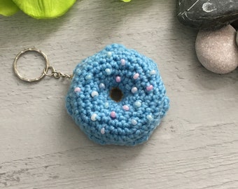 Häkeln Donut Schlüsselanhänger/Tasche Kumpel - blaue Seise mit Perle Sprinkles