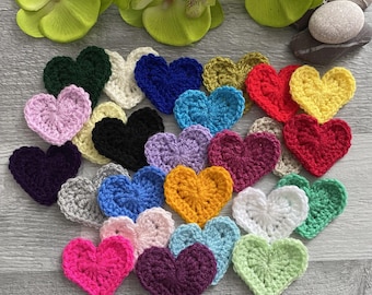 Heart Applique - Handmade Crochet hearts - Card Making - Embellishment - Card Topper - Notion