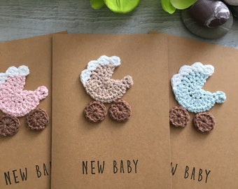 New baby cards - Handmade crochet pram/stroller cards