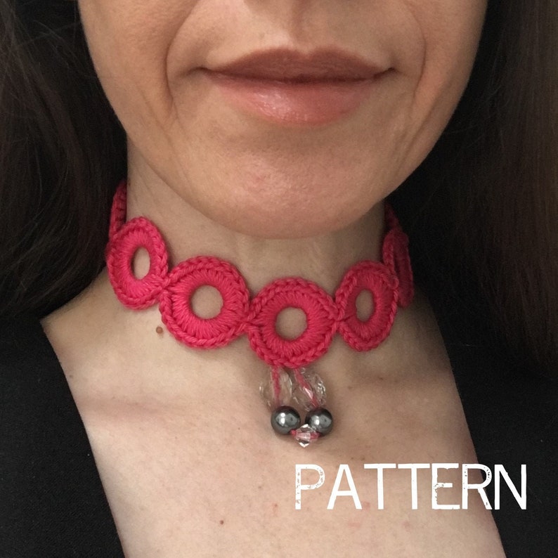 PDF Pattern Cotton Crochet Beaded Choker Necklace image 1