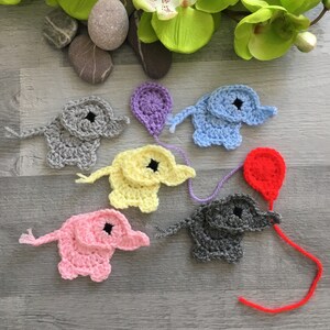 Apliques para elefantes - Apliques de elefante de ganchillo con globo - Adorno de tarjetas - Nuevo accesorio para bebés