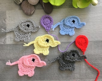 Elephant applique - Crochet elephant applique with balloon - Card embellishment - New baby accessory