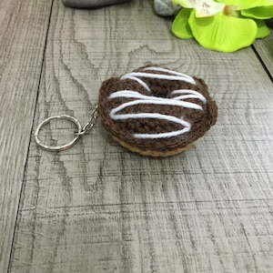 Crochet Donut Keyring/Bag buddy- Chocolate Icing with Drizzled White Icing