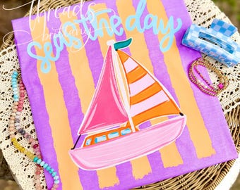 Camiseta de playa con arena salada, camiseta con estampado de barco, camiseta de vacaciones de verano, camiseta de vaquera costera, camiseta de vida en el lago, camiseta con estética playera