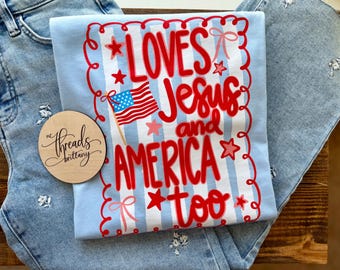 Camiseta "Ama a Jesús y a Estados Unidos también" / Camiseta cristiana patriótica / Camiseta personalizada de Faith USA / Camiseta del 4 de julio / Camiseta roja, blanca y azul, Charlie :)