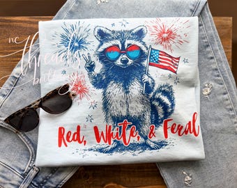 Rödvit och vild T-shirt, Skjorta, USA Fireworks T-shirt, Feral Trash T-shirt, Rödvit och vild T-shirt, Rolig 4 juli, Självständighetsdagen Humor