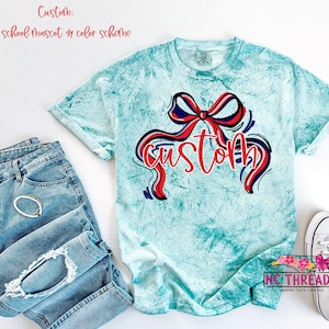 Custom School Mascot colorful Bow Tee, Personalized Spirit Shirt Design, Any Team Name & Colors, Game Day School Pride tee