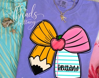 Sudadera personalizada con lazo para la vuelta al cole, Camiseta personalizada para profesor/a, Camiseta para la vuelta al cole, Camiseta personalizada para profesor/a, Camiseta para estudiante, Lazo para lápiz