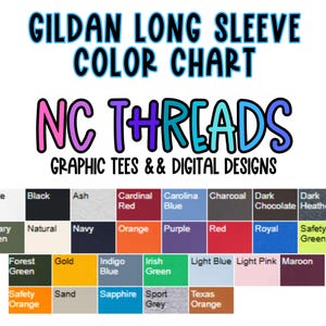 Puede incluir: Carta de colores para camisas de manga larga Gildan. La carta muestra 24 colores diferentes, incluyendo blanco, negro, ceniza, rojo cardenal, azul Carolina, carb&oacute;n, chocolate oscuro, jaspeado oscuro, verde militar, natural, azul marino, naranja, morado, rojo, azul real, verde de seguridad, verde bosque, dorado, azul &iacute;ndigo, verde irland&eacute;s, azul claro, rosa claro, marr&oacute;n, naranja de seguridad, arena, zafiro, gris deportivo y naranja Texas.