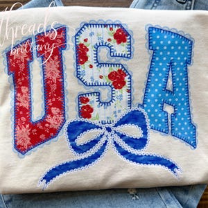 USA Patchwork Shirt, Patriotic Bow Shirt, 4