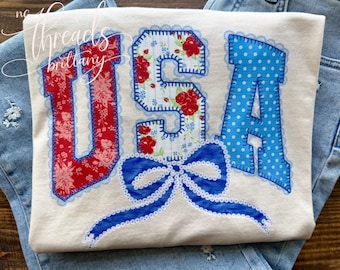 Camiseta de retazos de EE. UU., camiseta con lazo patriótico, camiseta del 4 de julio para mujer, camiseta vintage estadounidense, camiseta del Día de los Caídos, linda camiseta patriótica