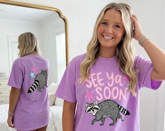 Camiseta de mapache "Hasta pronto", camiseta gráfica divertida, camiseta de animales adorables, camiseta de moda, camiseta viral, camiseta gráfica de verano