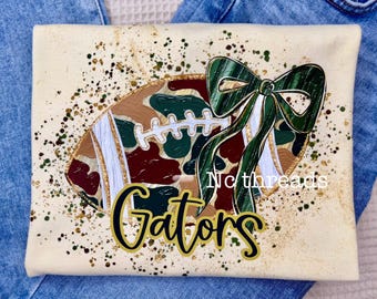 Custom Football Shirt with Bow | Camo Sports Tee | Personalized Team Name or Blank | Game Day Spirit Shirt