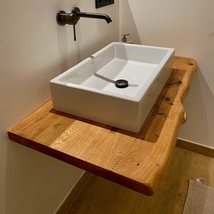Solid oak washbasin with tree edge solid wood top washbasin top