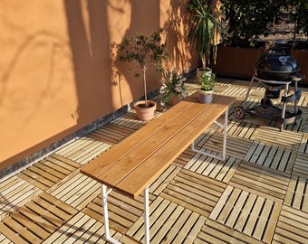Table de bar en bois massif, table traîneau, table pliante, table de jardin en chêne, table d'extérieur, balcon, terrasse, bois naturel, ensemble de jardin à bière