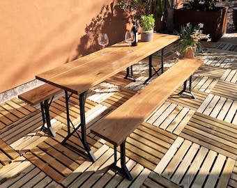 Klappbarer Biertisch Eiche massiv | Y-Gestell | Garten und Balkon