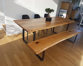 Solid oak wood bench 100-300 cm oiled natural tree edge made-to-measure bench with bench runner 4-4.5 cm thick bench