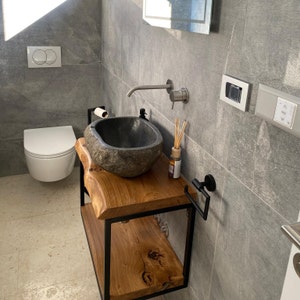 Filigree floating washbasin solid oak wood tree edge complete image 6