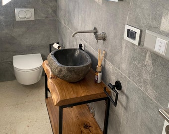 Soporte para lavabo de filigrana de madera maciza de roble con borde de  árbol completo -  España