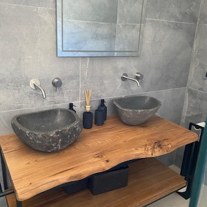 Filigree floating washbasin solid oak wood tree edge complete image 5