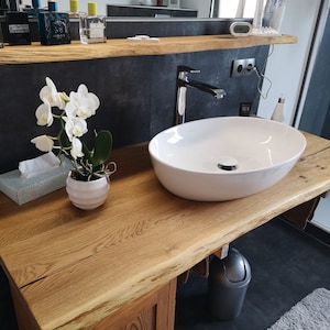 Plan vasque Vanity panneau bois massif chêne huilé Console vasque massif