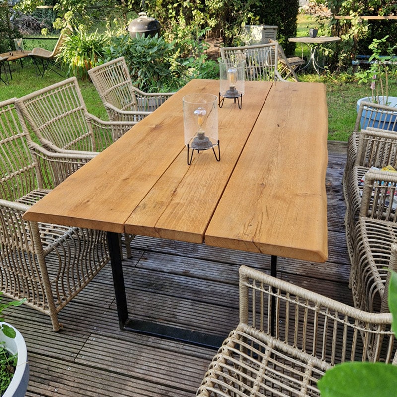 Table De Jardin Extérieure, Bordures D'arbre, Table En Bois Chêne, Massif, Massif Huilé, Patio, Résistante Aux Intempéries