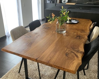 Dining table oak wooden table solid wood tree edge table rustic