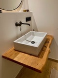 Solid oak vanity top | Custom-made live edge | Countertop basin