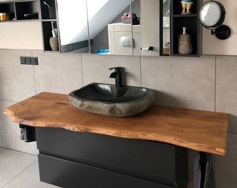 Mueble de tocador de madera con encimera de tocador consola de tocador de roble aceitado macizo