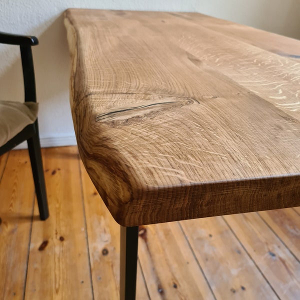 Table à manger table en bois de chêne table de bord d'arbre en bois massif rustique