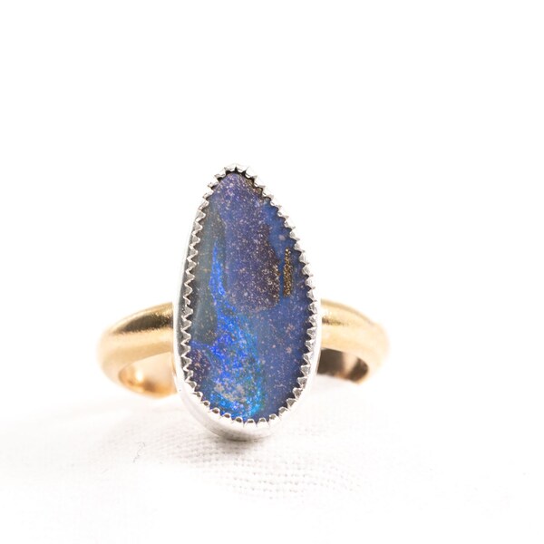 Mermaid Scales Australian Opal Ring with Silver and Gold Filled sz 9.25