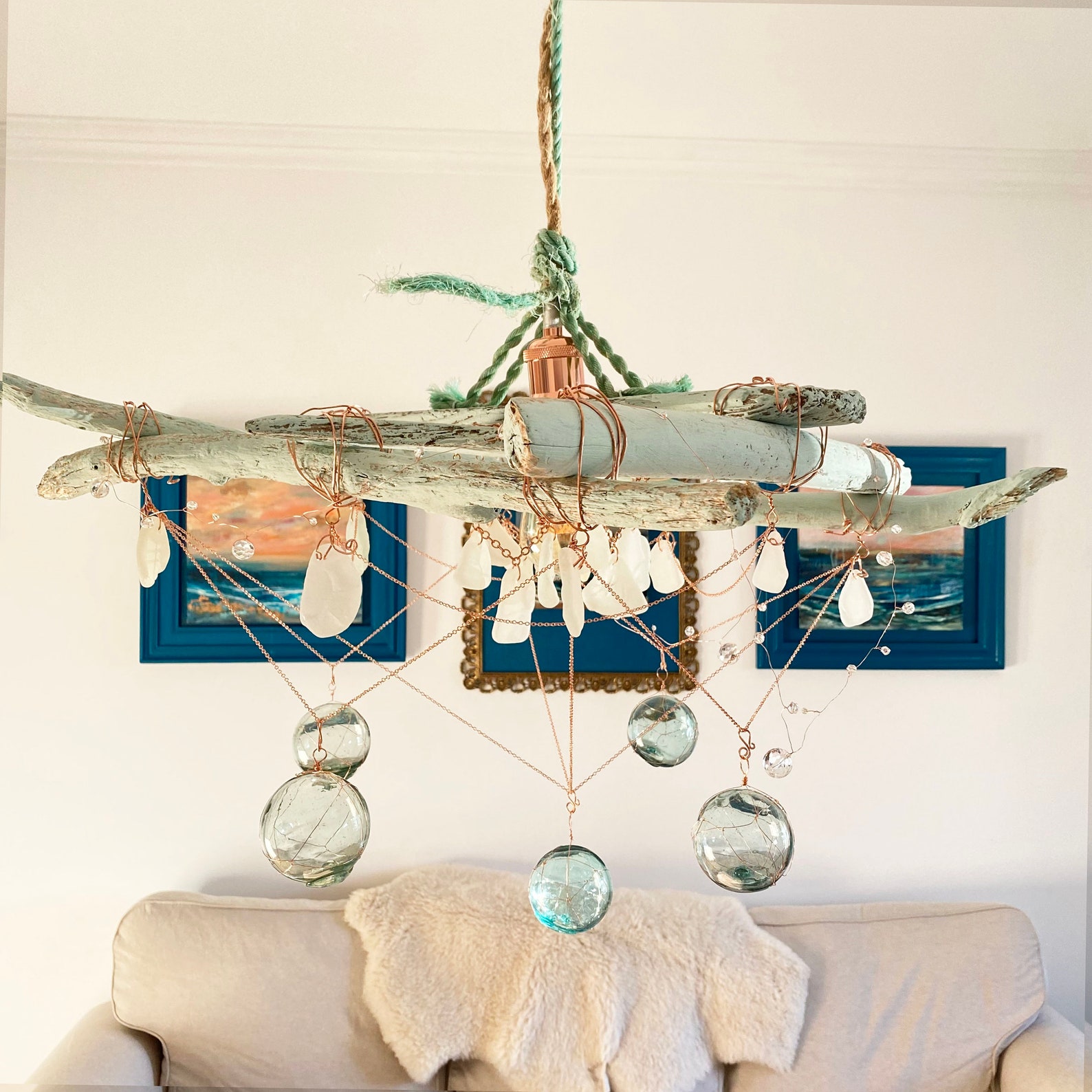 Glass Float Driftwood Chandelier Light Fixture Coastal Etsy