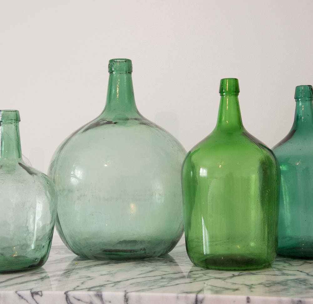 Vintage Green Demijohn Glass Wine Jug From Portugal Etsy