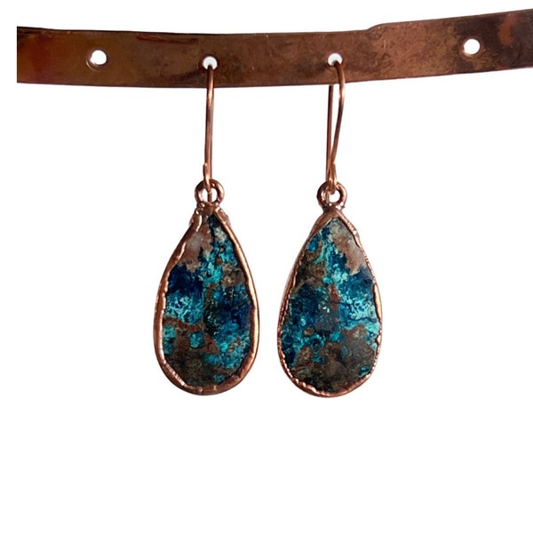 Shattuckite Drop Earrings in Copper