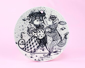 Bjorn Wiinblad, Wall Plate Plaque, Januar, Kontakt, Black, Nymolle