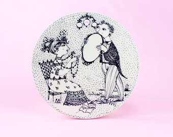 Bjorn Wiinblad, Wall Plate Plaque, September, Saison start, Black, Nymolle