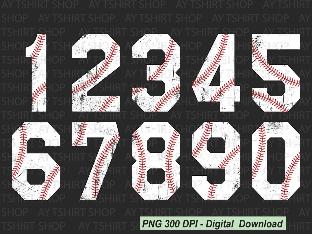 Baseball Distressed Numbers Png, Baseball Numbers Bundle, Sublimation