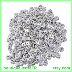 Pearl letter cube lot of 500 pieces 30 letters to choose from or 15A and 15E OR to choose from A to Z square plastic black alphabet and silver image 3